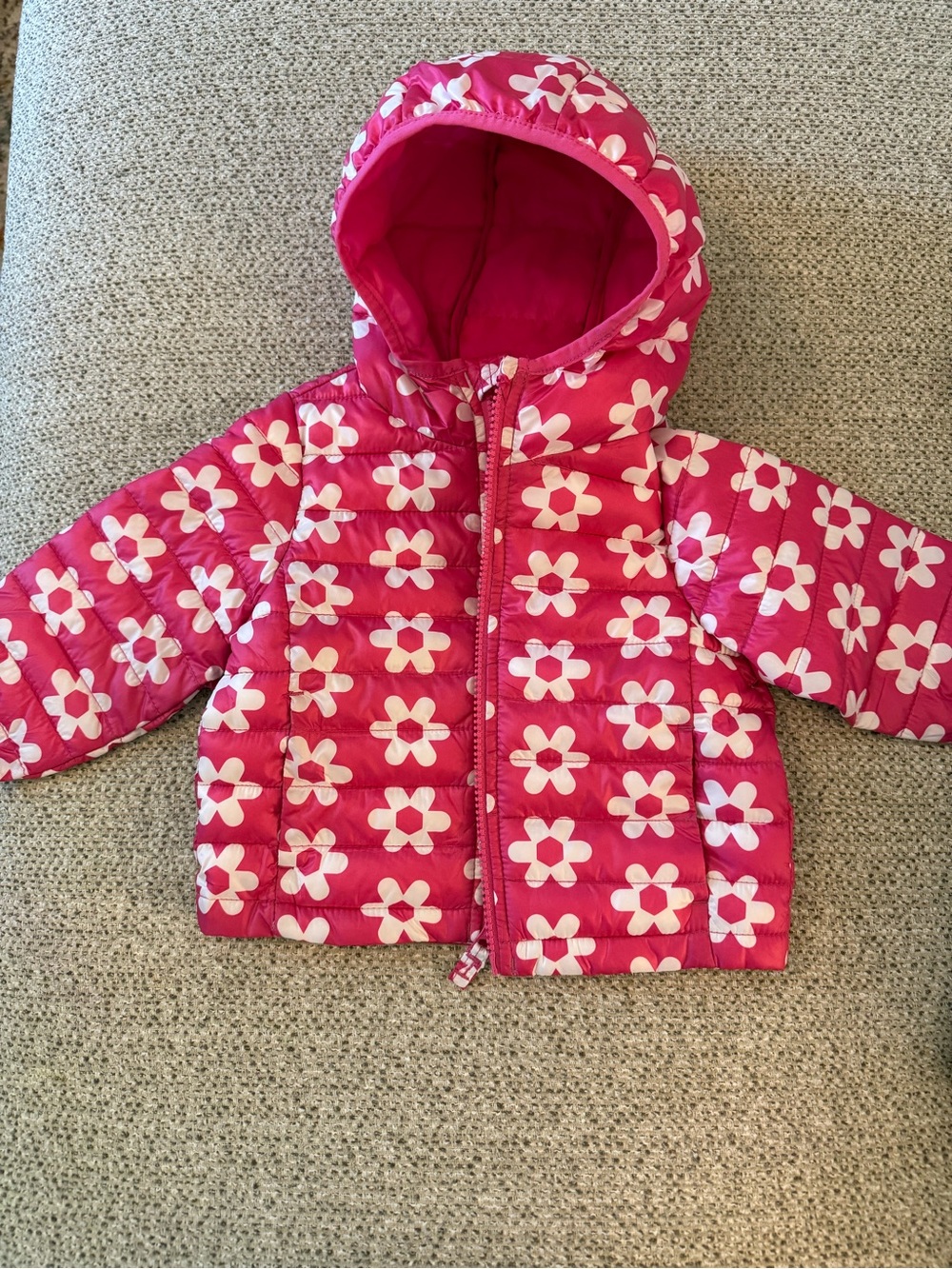 Jumping Bean Hot Pink Quilted Puffer Jacket with White Daisies